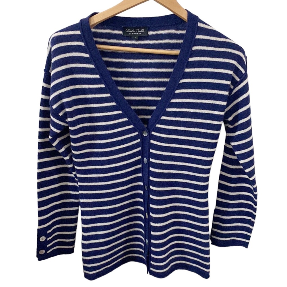 Claudia Nichole cashmere striped navy and white cardigan size S